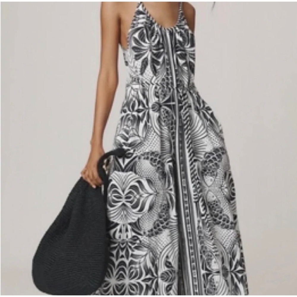 Farm Rio Jumpsuit Women Large Black White Graphic Print Good Wide Leg Maxi